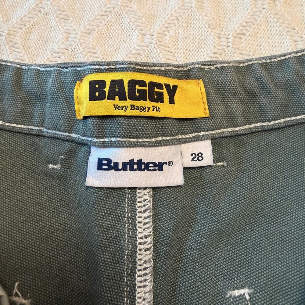 BUTTER Goods Work green pants Double Knee Very Baggy Fit Denim Jeans size 28 - Picture 3 of 7